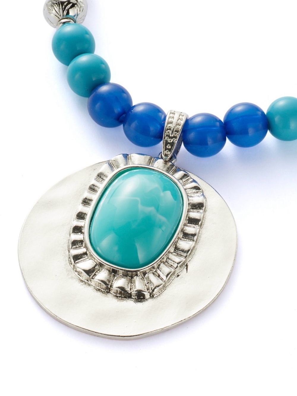 Turquoise & Blue Beaded Pendant Necklace - Silver-tone Accent - Picture 2 of 3